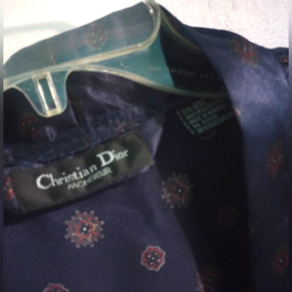 Christian Dior Monsieur Vintage Navy Print Silky Kimono Robe